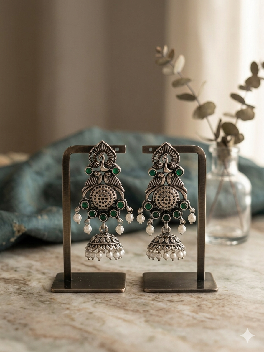 Mayura Pearl Jhumka - Green