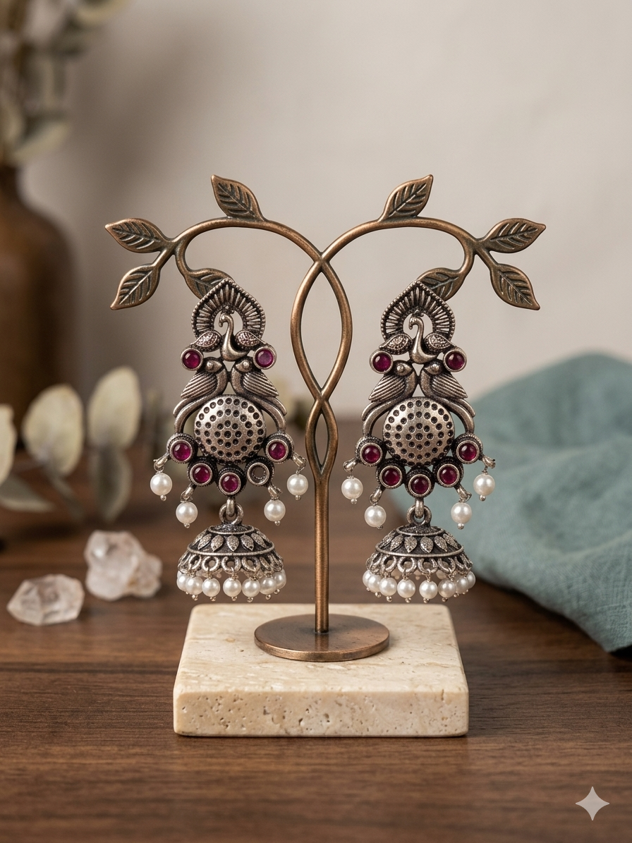 Mayura Pearl Jhumka - Ruby