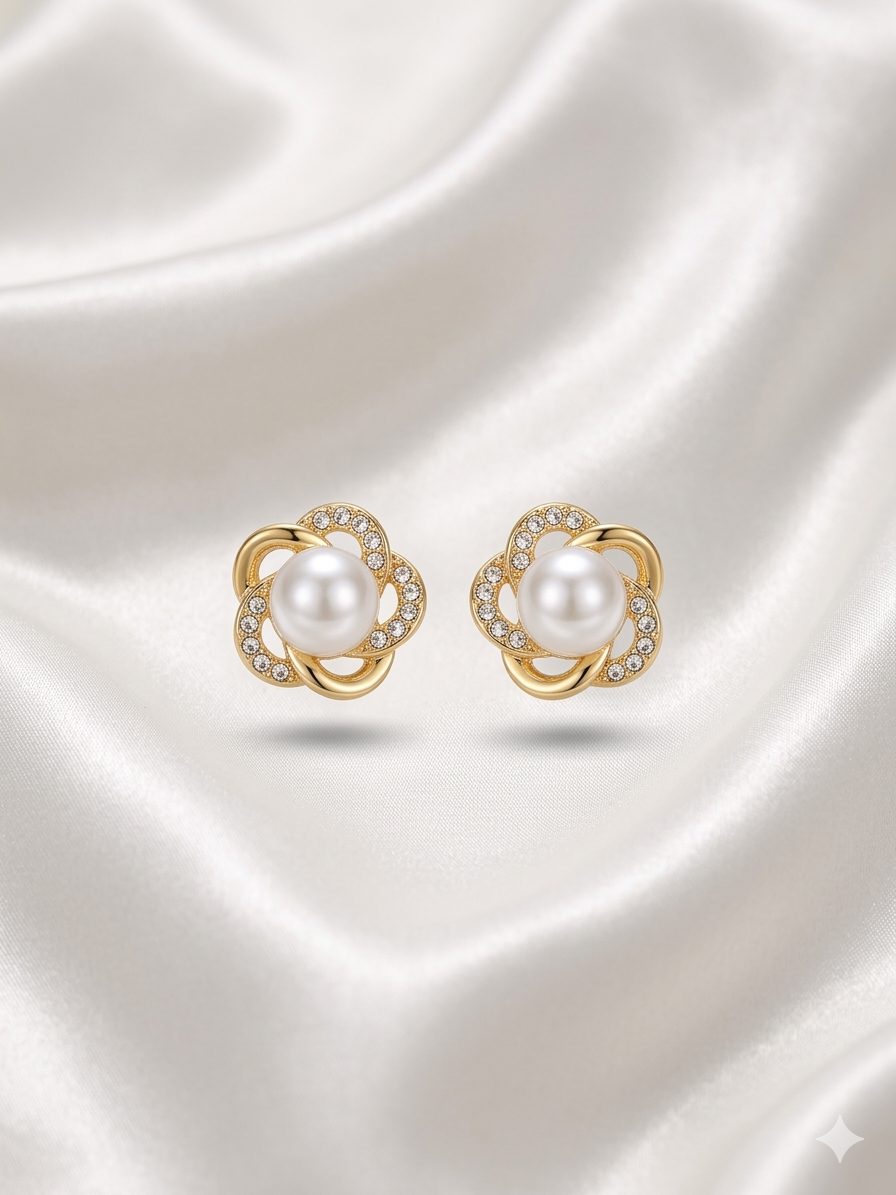 Pearl Stone Flower Stud