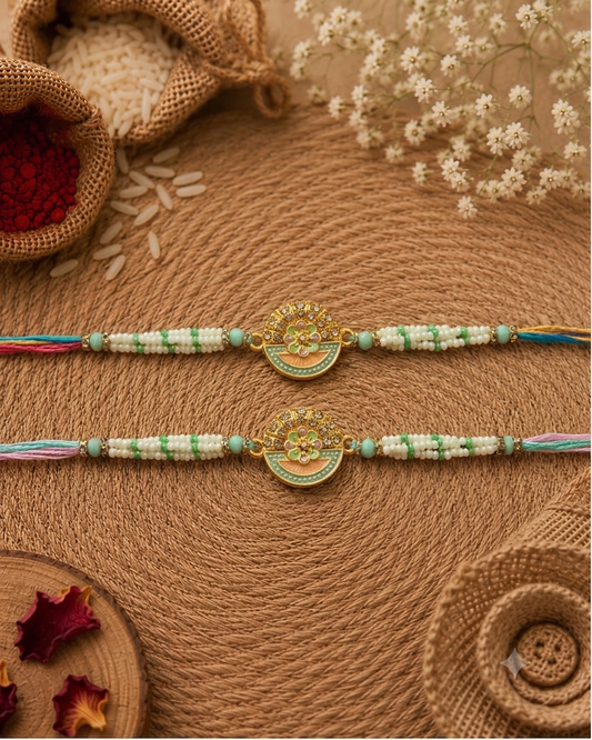 Pastel Moti Thread Rakhi Pack of 2.