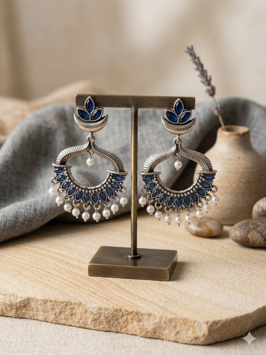 Chandrika Silver Jhumka Navy Blue