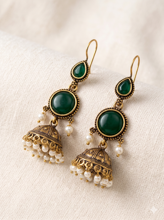 Royal Avira Jhumka - Green