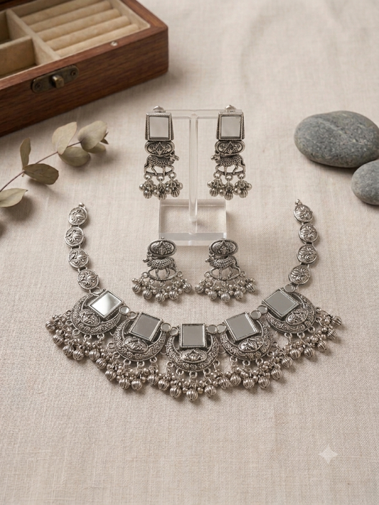 Riwaaz Oxidised Mirror Set