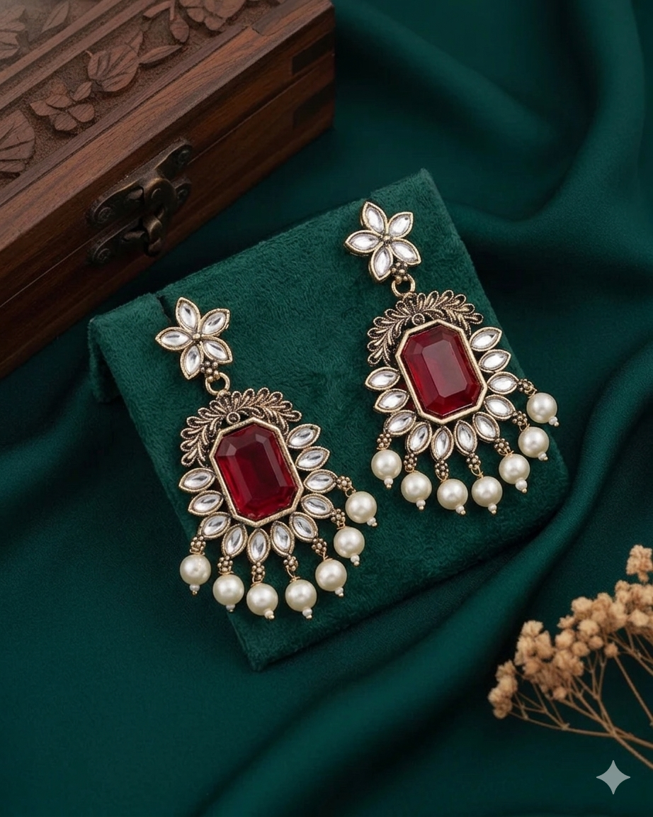 Manika Red Jhumka