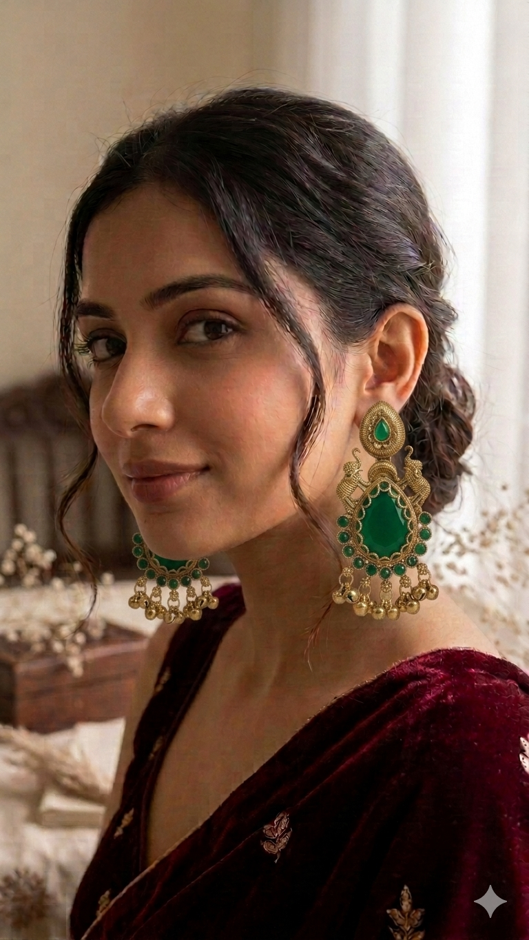 Sheher Premium Kashmiri Earring Green