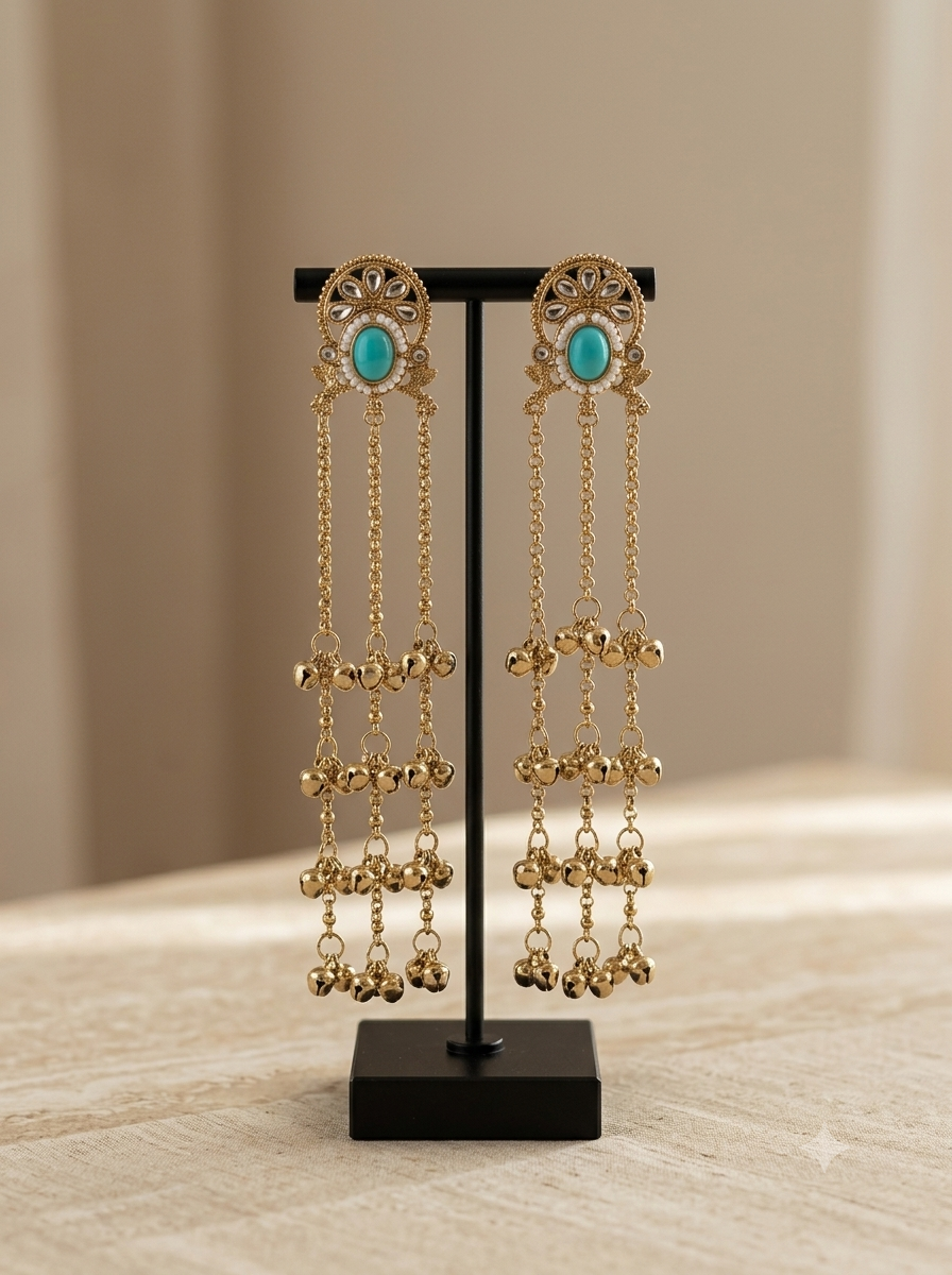 Chandrika Kashmiri Jhumka - Turquoise