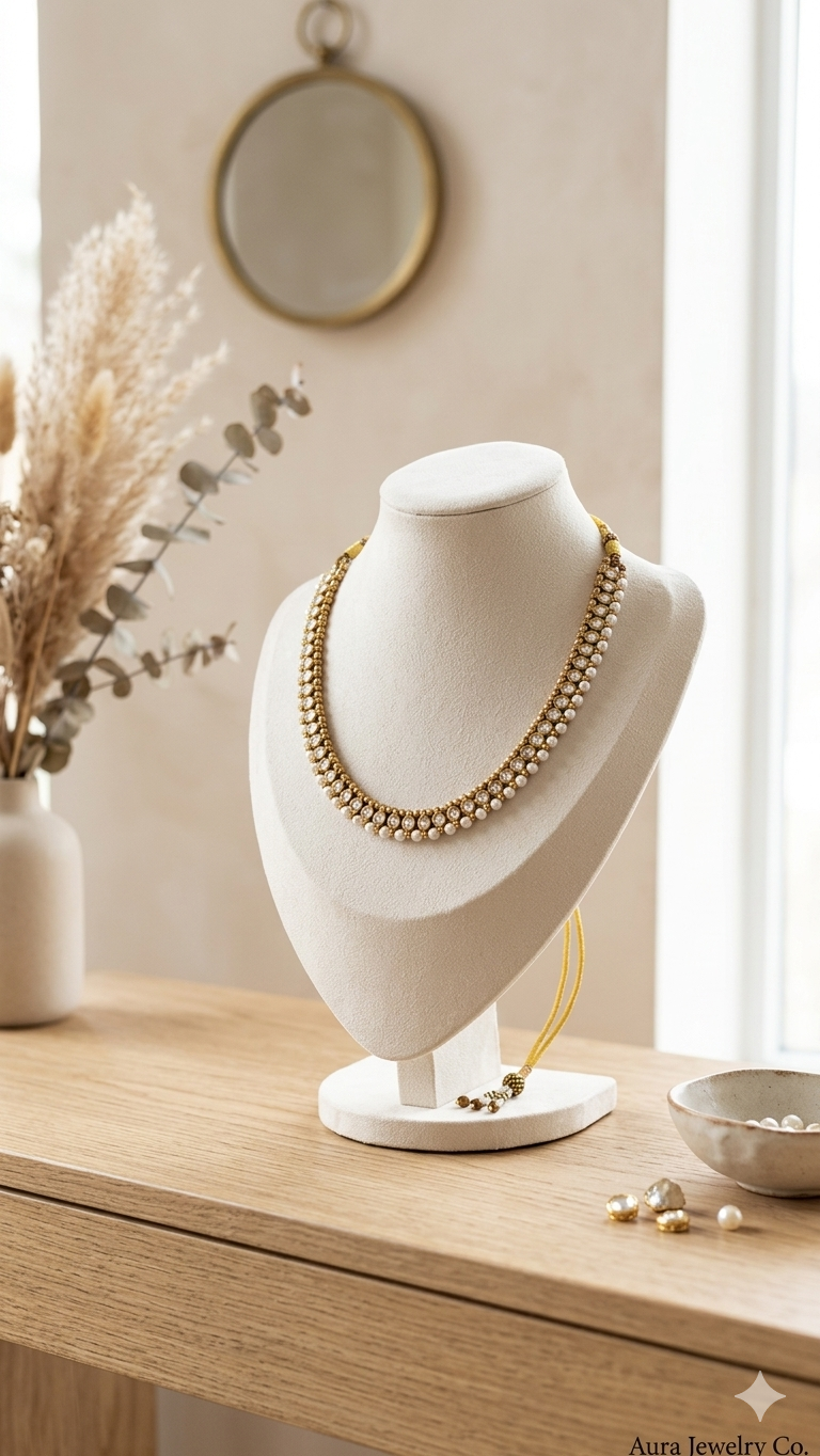 Aabhar Neckset Mini - Pearl & Stone