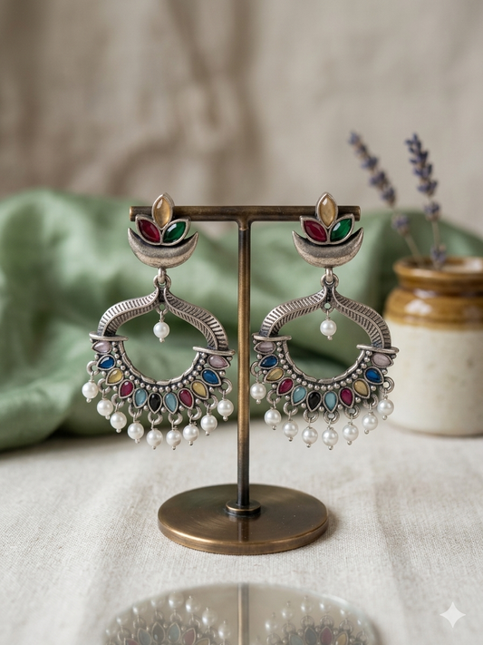 Chandrika Silver Jhumka Multi