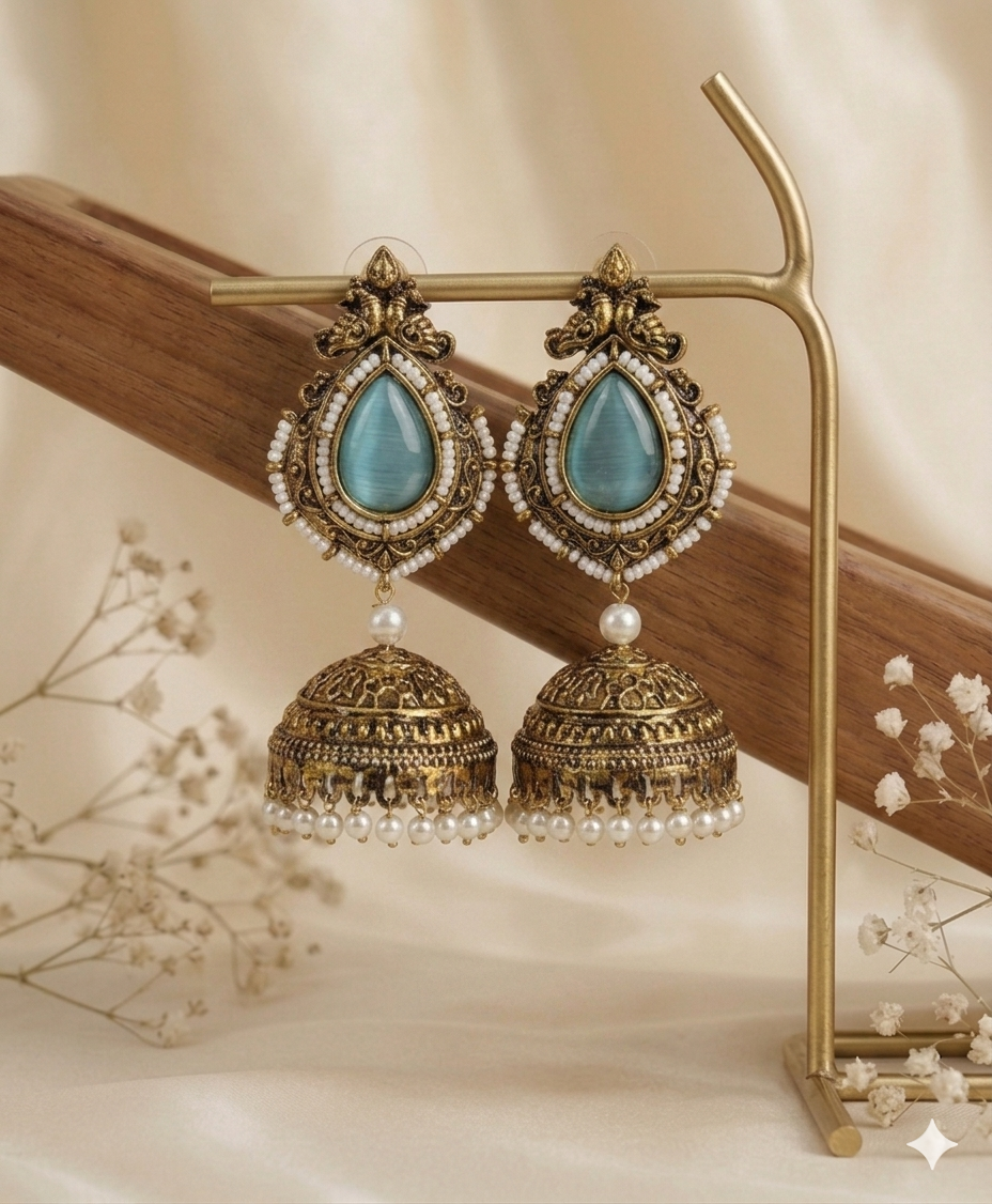 Harvik Jhumki Drop Sea Green