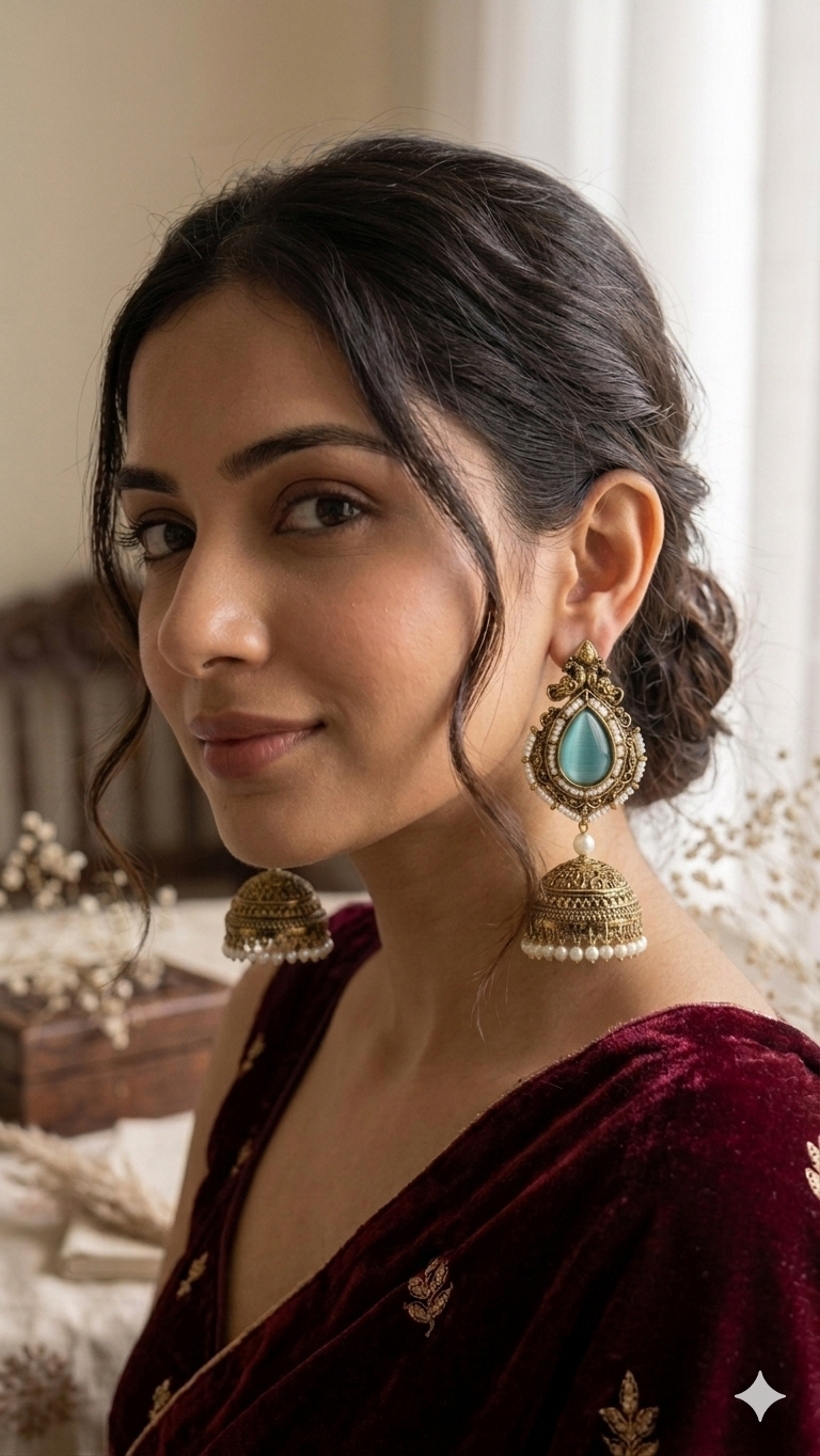 Harvik Jhumki Drop Sea Green
