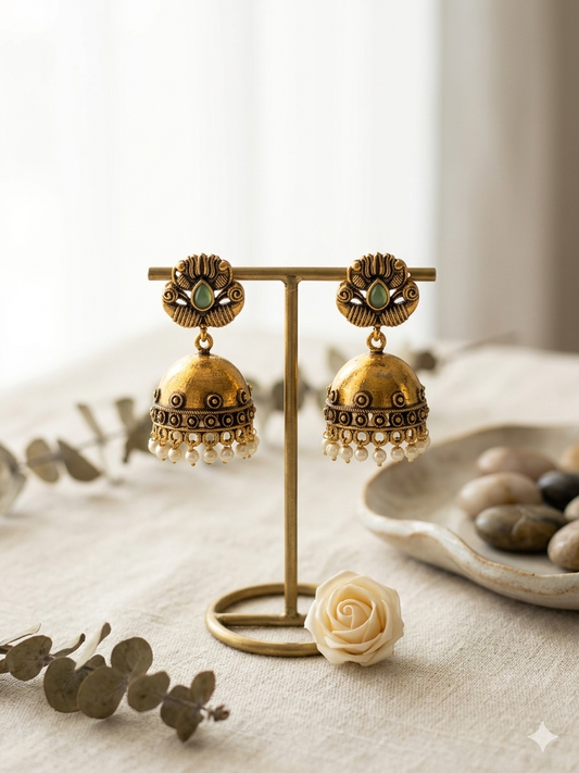 Aadhya Pearl Jhumka - Sea Green