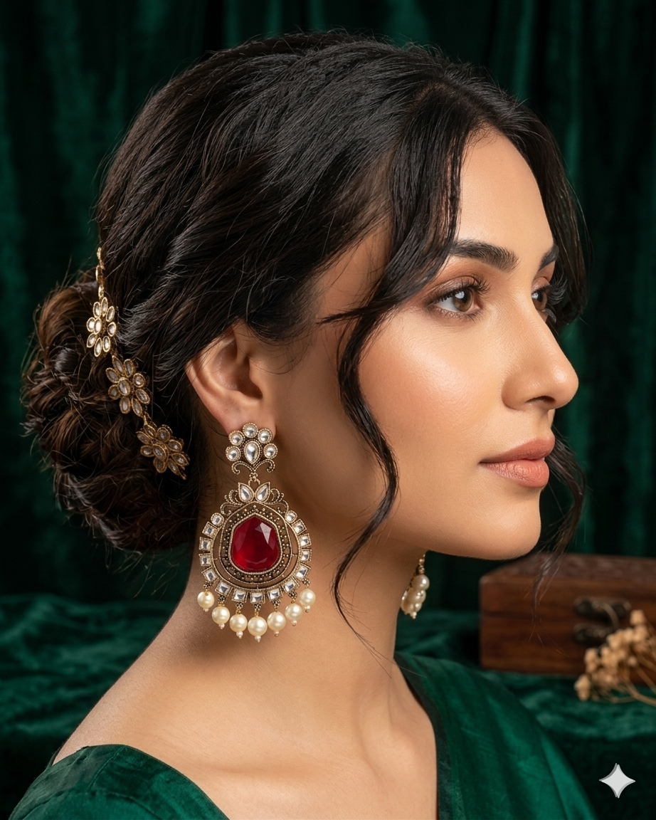 Jiya Kundan Red Earring