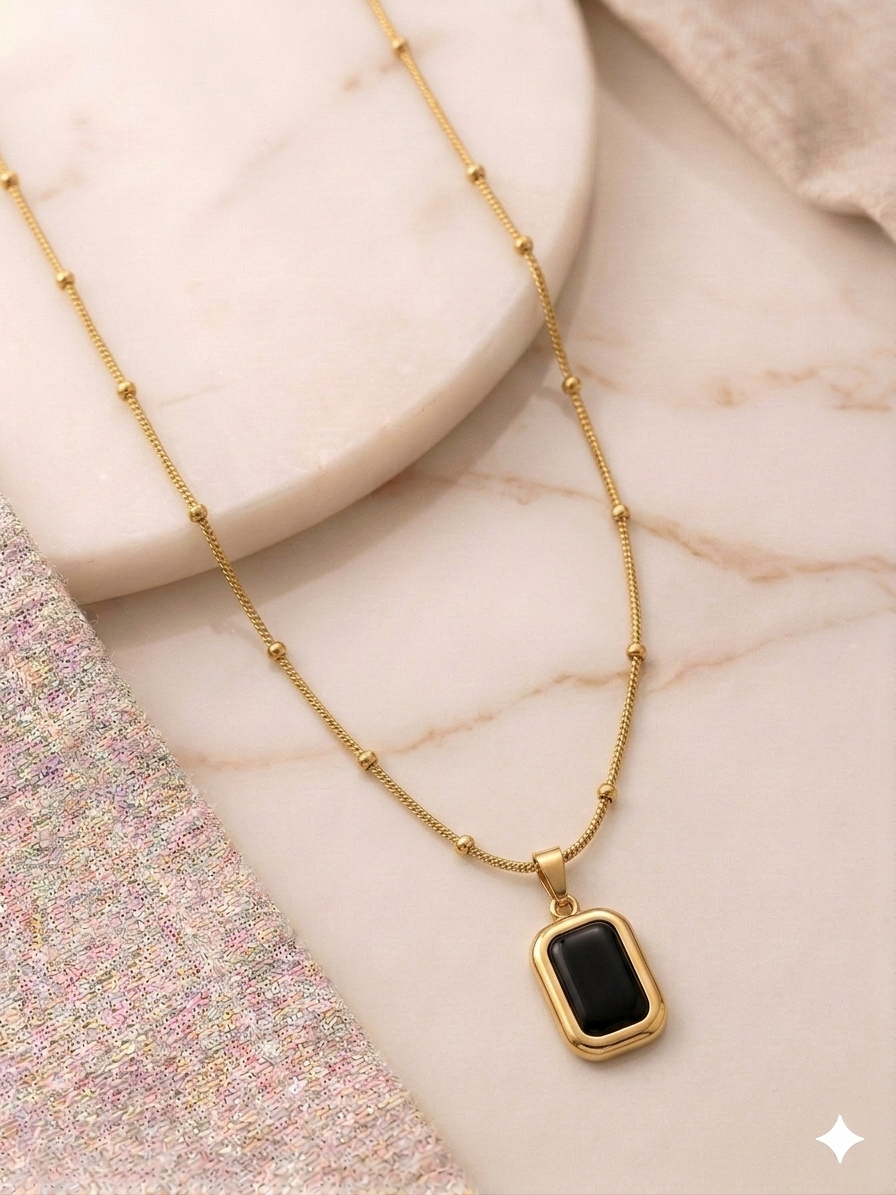 Black Stone Ball Chain Neckset