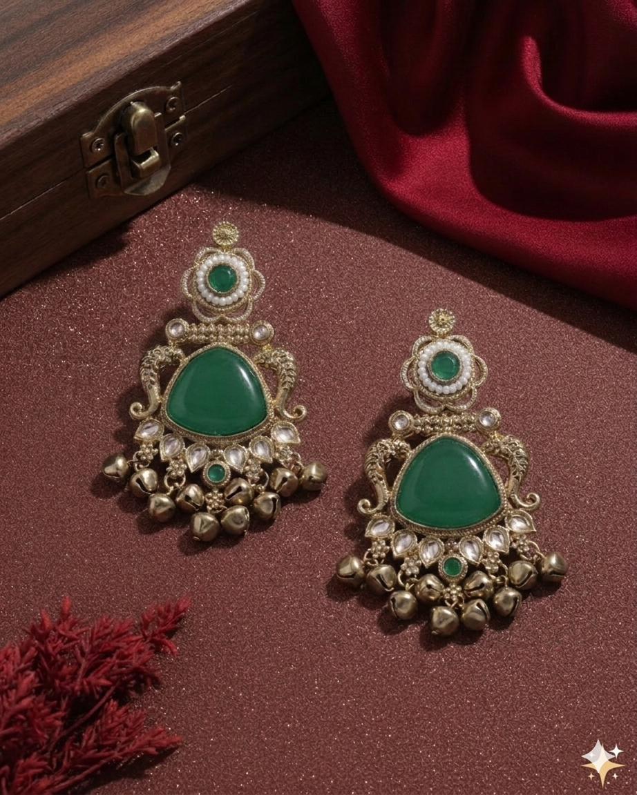 Reeyansh Premium Kashmiri Jhumka Green