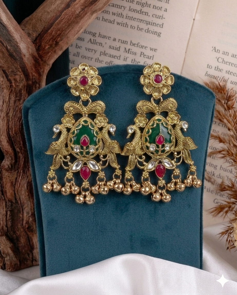 Nakshatra Green Red Kashmiri Jhumka