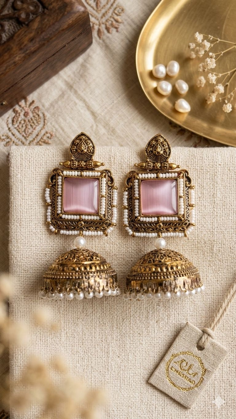 Harvik Jhumki Square Pink