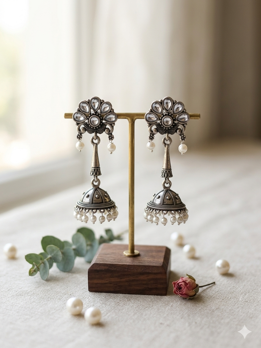 Lavanya Jhumka Silver - White