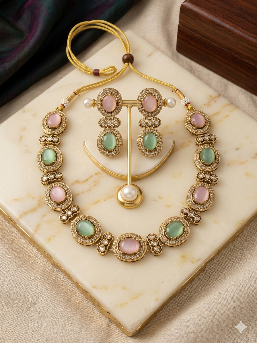 Taanu Polki Dupe Necklace with Earrings