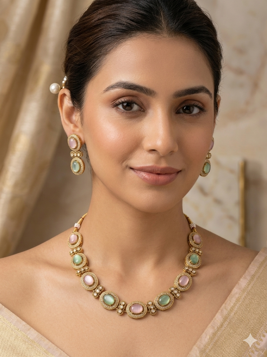 Taanu Polki Dupe Necklace with Earrings