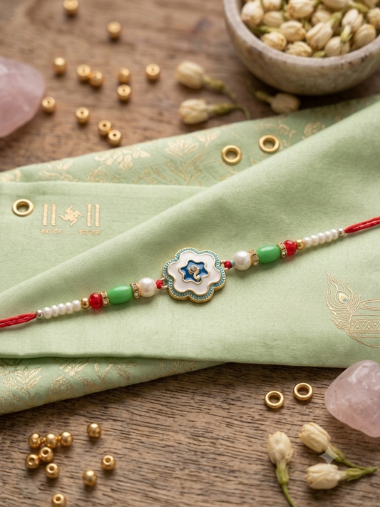 Pearl Flower Enamel Rakhi. Set of 2