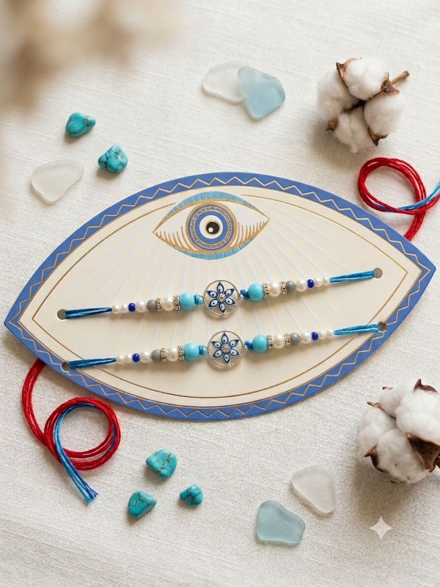 Flower Evil Eye Rakhi Set of 2
