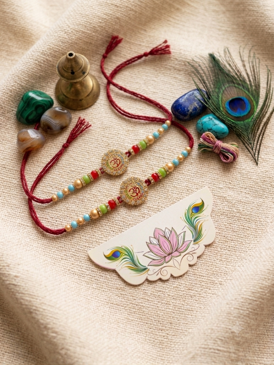 Stone OM Rakhi Set of 2