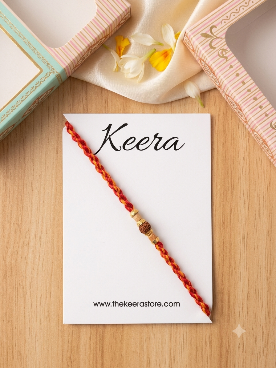Rudraksha Dori Rakhi - Red Yellow