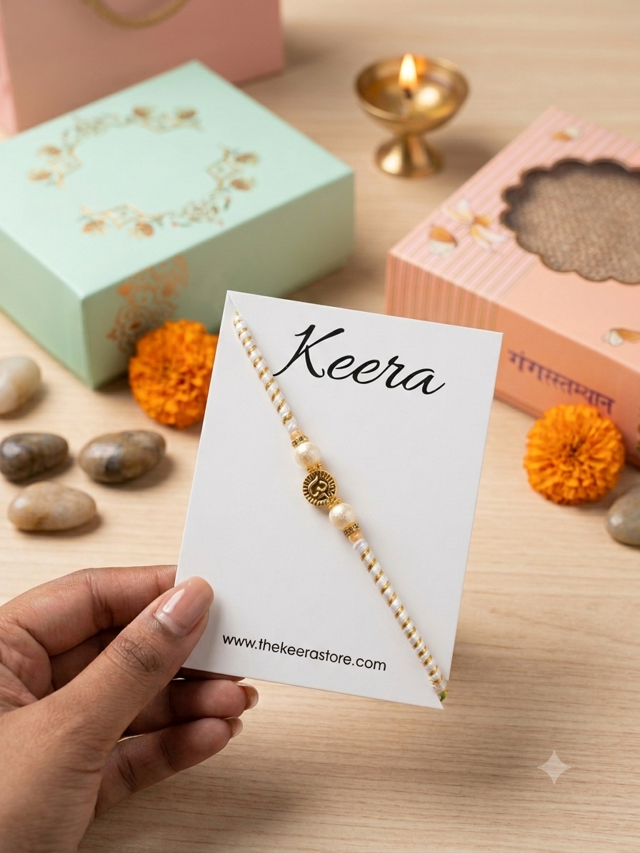 Mini OM white Dori Rakhi