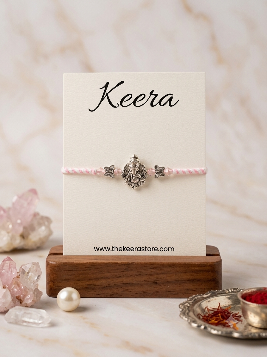 Pastel Ganpati Dori Rakhi - Pink