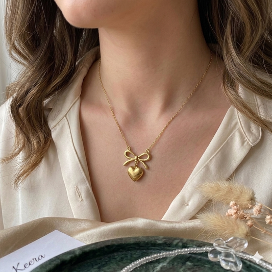 Golden Bow Heart Necklace