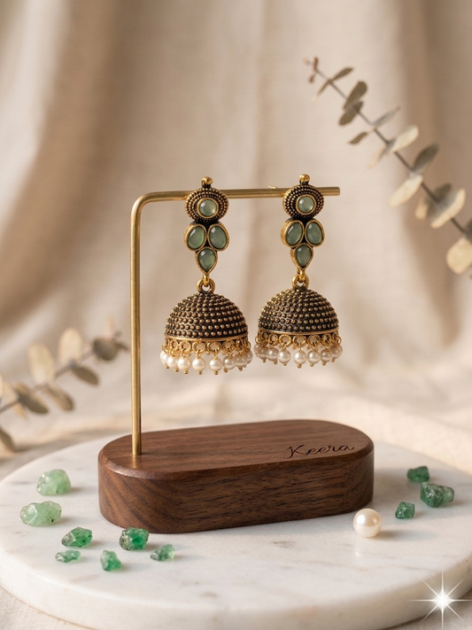 Pearl Drop Jhumka Sea Green