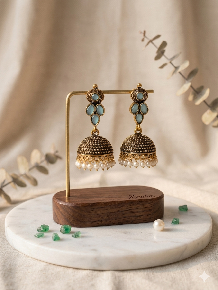 Pearl Drop Jhumka Blue