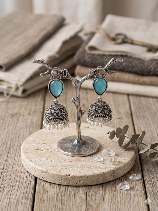 Gajraj Jhumka Silver - Blue