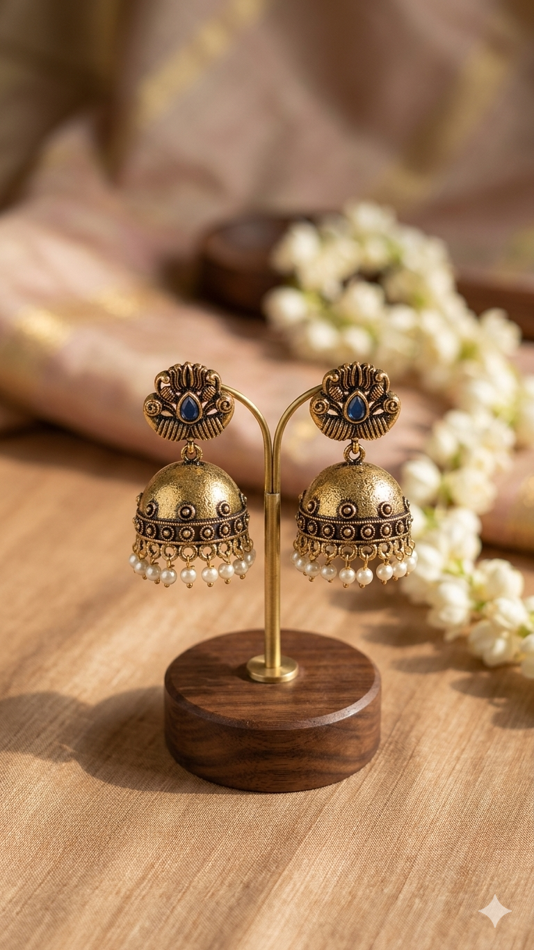 Aadhya Pearl Jhumka Navy Blue