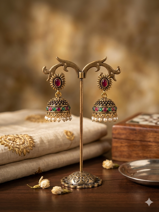 Royal Amara Jhumka Red & Green