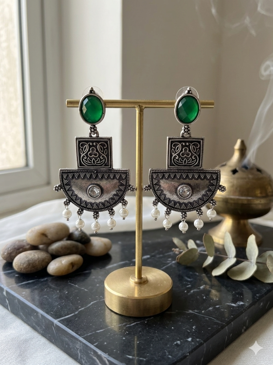 Zariya Oxidised Drops Green