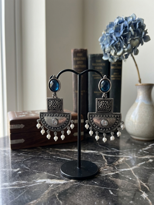 Zariya Oxidised Drops Navy Blue