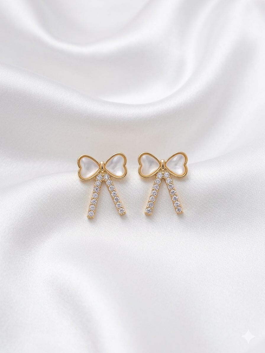 Pearl Stone Bow Studs.